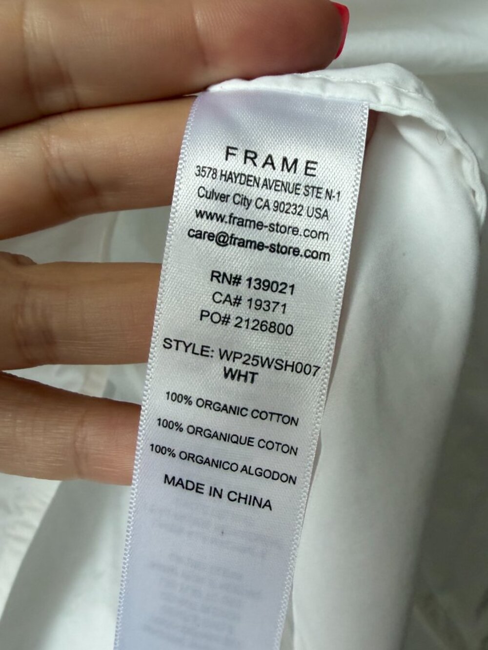 FRAME White Organic Cotton Button-Up Shirt Size M - Picture 5 of 6